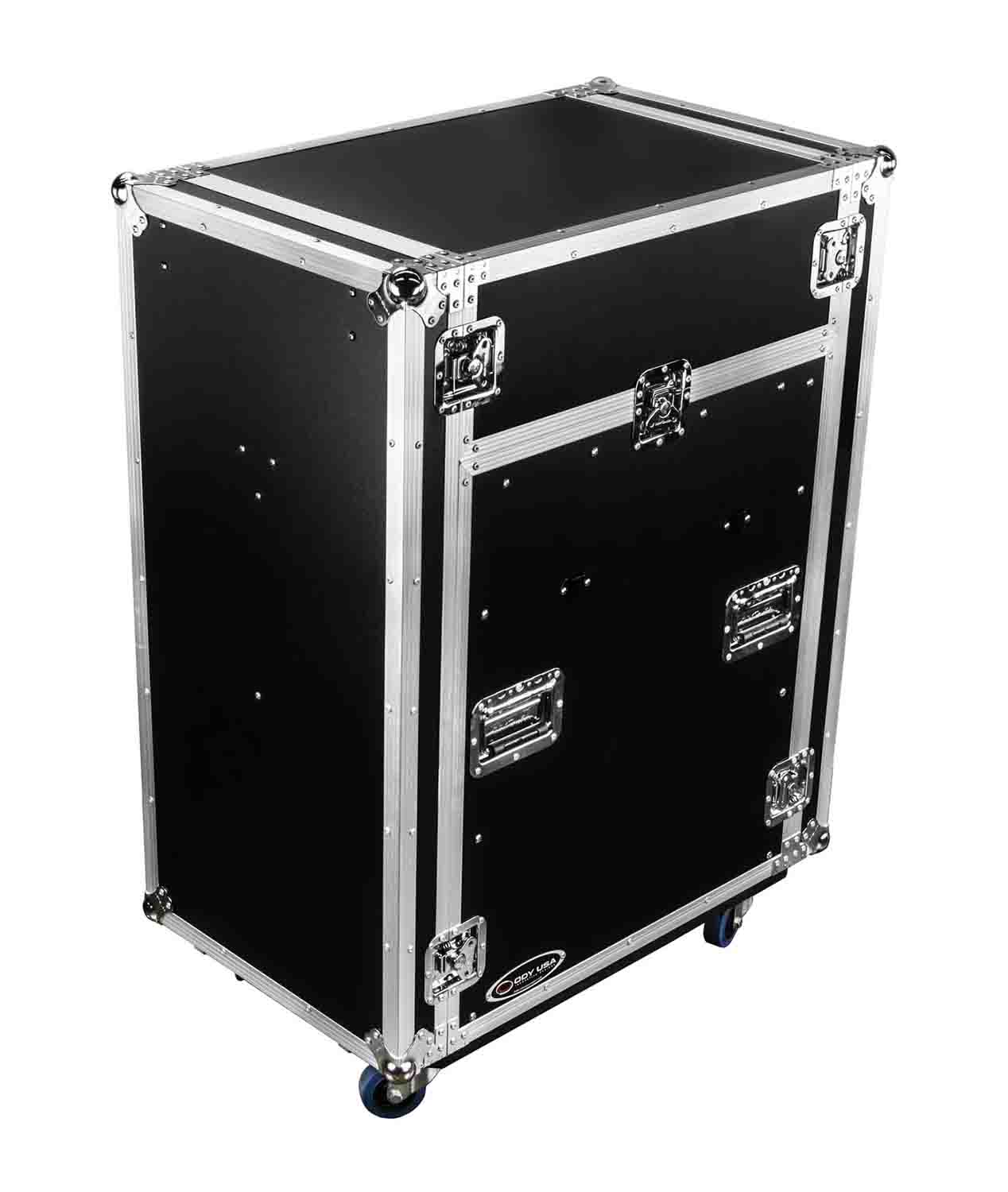 Odyssey FZ1416WDLX-II Deluxe 14U Top Slanted 16U Bottom Vertical Pro Combo Rack with Two Side Tables and Casters