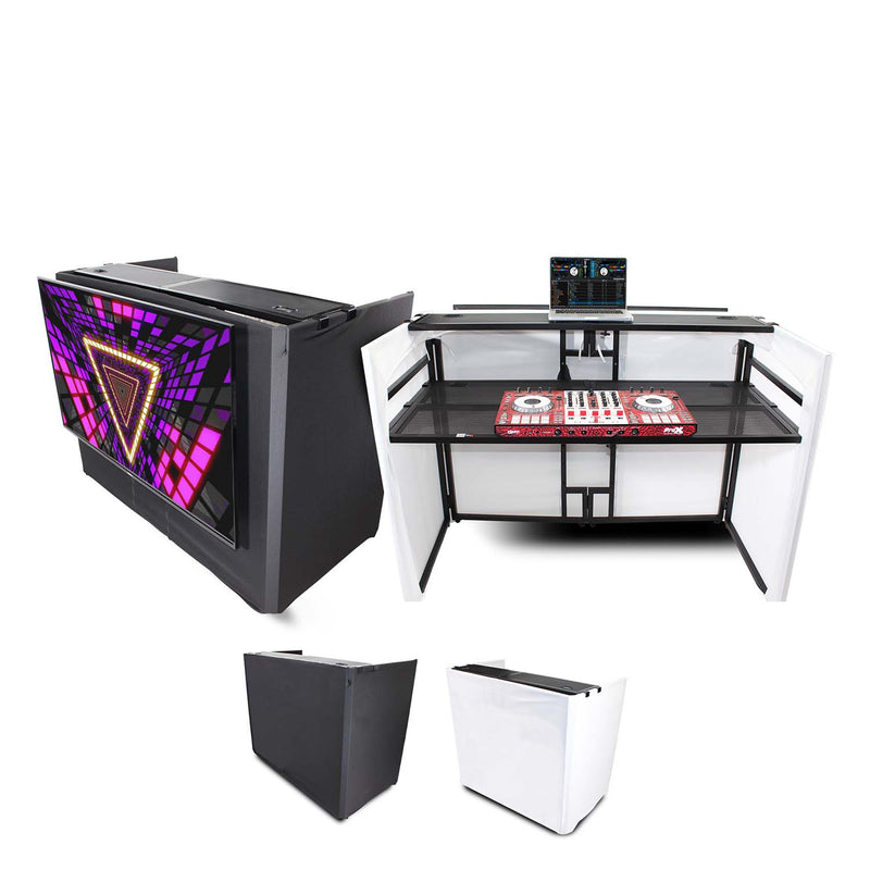 C-Stock: ProX XF-MESAMEDIA MK2, DJ Facade Table Workstation Includes TV Bracket Mount White and Black Scrims and Carry Bag by ProX Cases