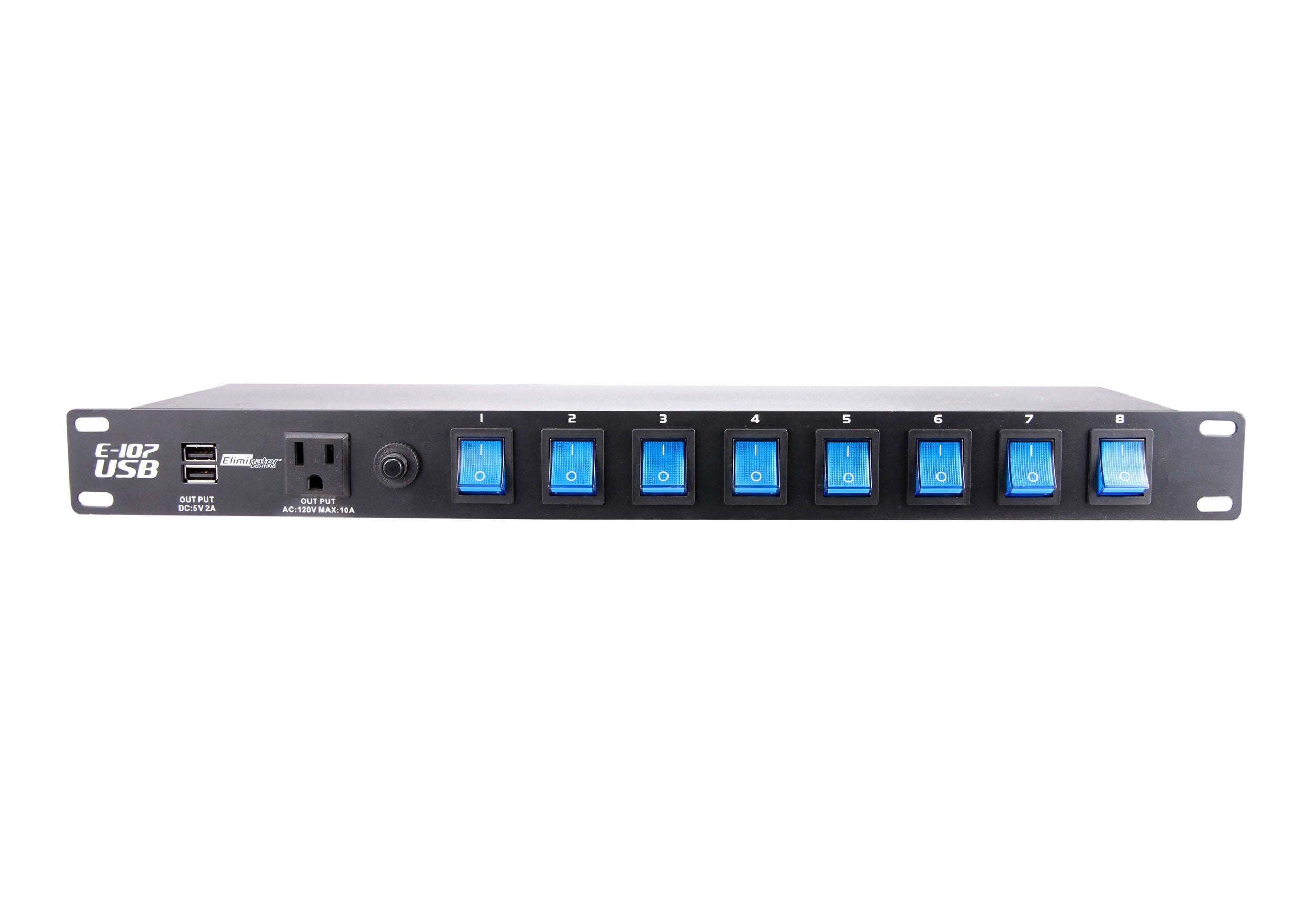 Eliminator Lighting E-107USB, 8 Channels Rack Mount Power Center