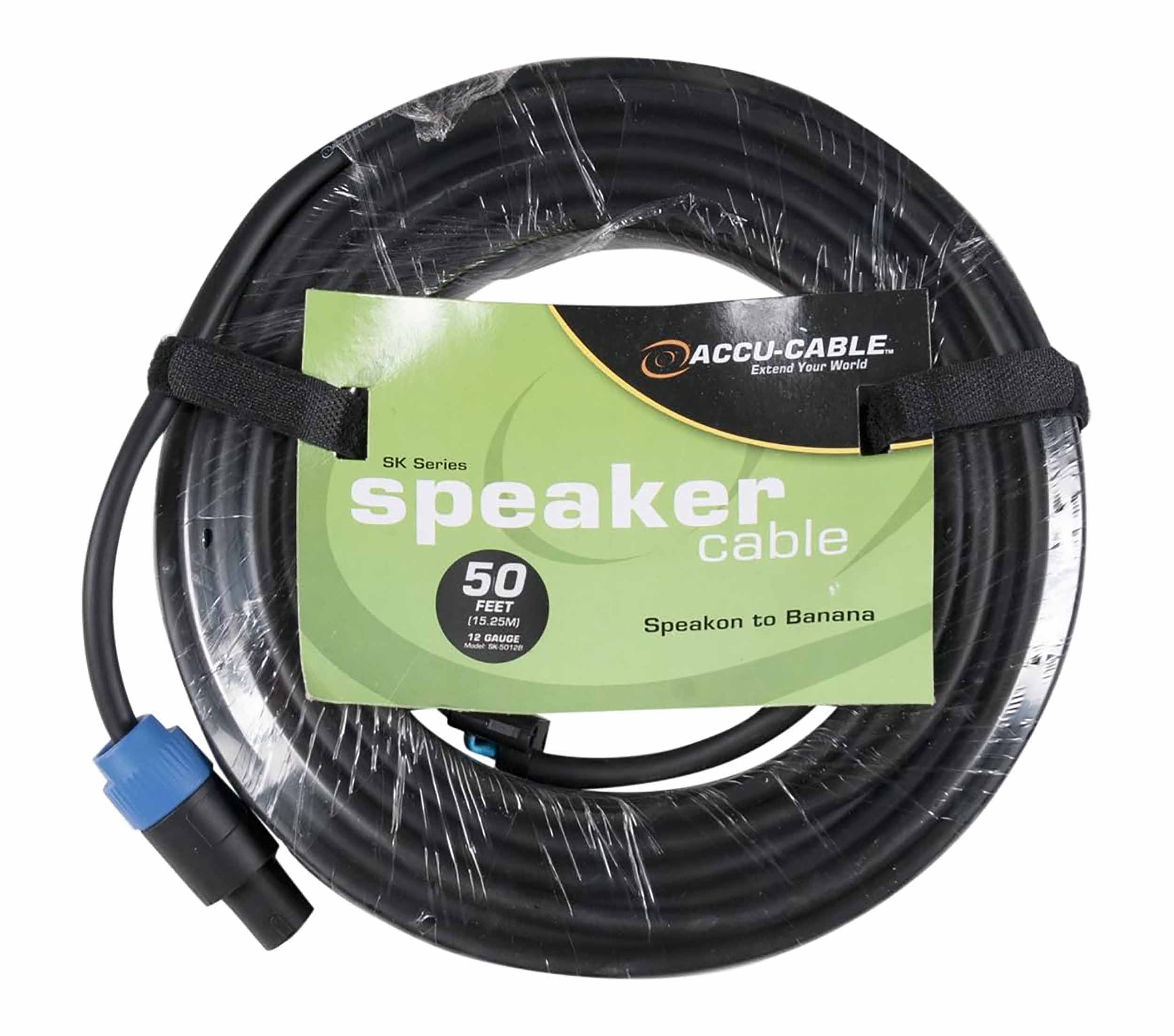 Accu-Cable SK-5012B, 12-Gauge Professional Locking Speaker Cable to Banana Plug - 50 Ft by Accu Cable