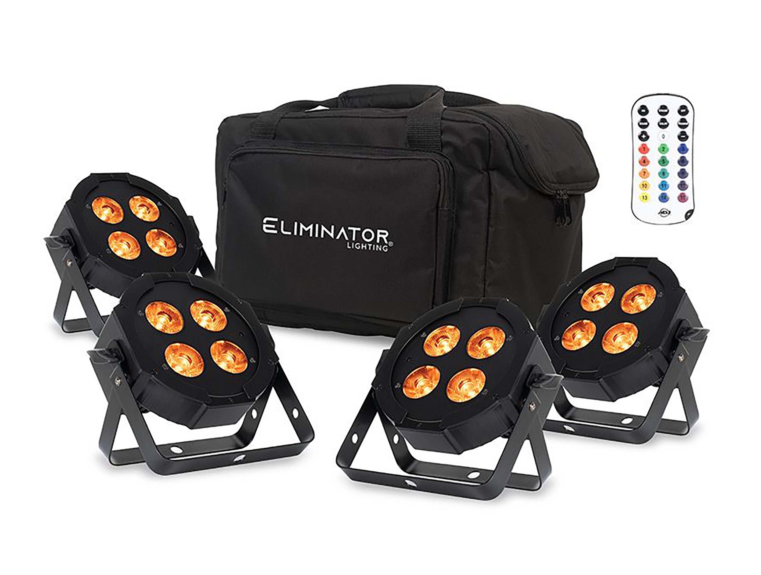 Eliminator Lighting Mega Flat Hex L PAK4, Wash Light Fixture Kit (4-Pack) - RGBLA+UV LEDs by Eliminator Lighting