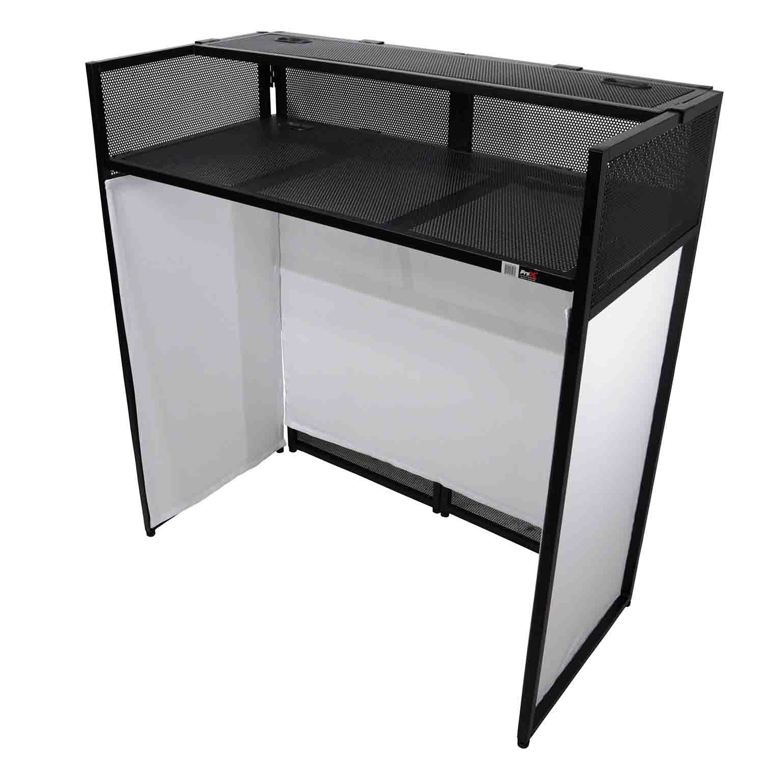 ProX XF-VISTA BL MK2, VISTA DJ Booth Façade Table Station with White/Black Scrim kit and Padded Travel Bag