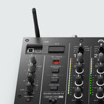 Pioneer DJ DJM-A9 top panel detail showing USB ports, phantom power and Center Lock - Hollywood DJ