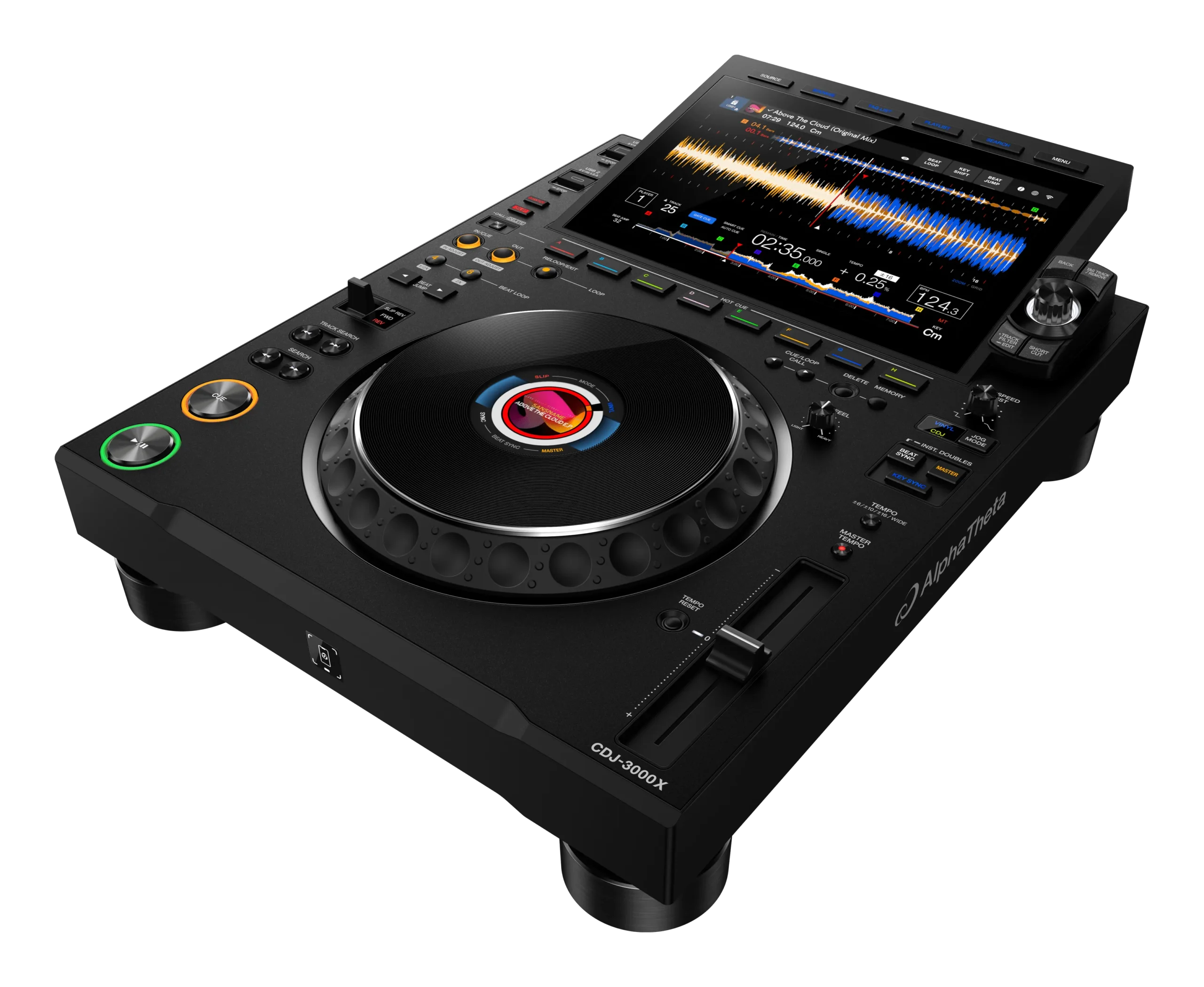 AlphaTheta CDJ-3000X DJ media player, angled front view - Hollywood DJ
