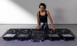 Four AlphaTheta CDJ-3000X players and a mixer in a full DJ setup - Hollywood DJ