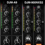 Pioneer DJ DJM-A9 channel section and EQ knob spacing detail - Hollywood DJ