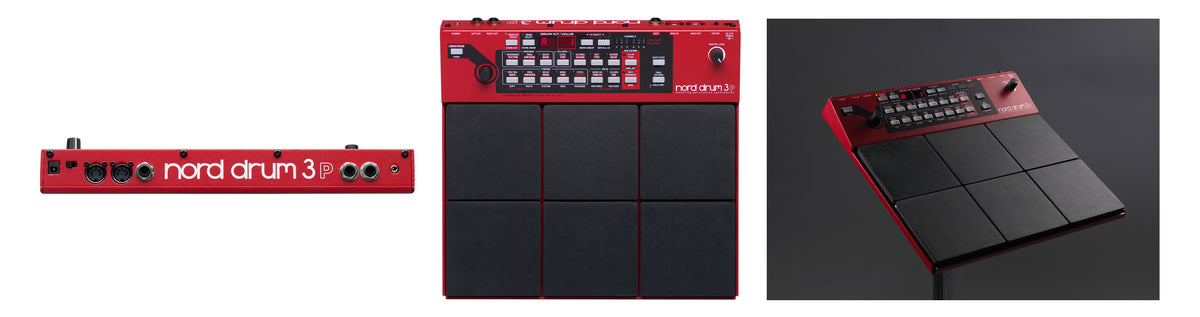 Nord Drum 3P Percussion Synthesizer, rear connector panel with top and angled views - Hollywood DJ