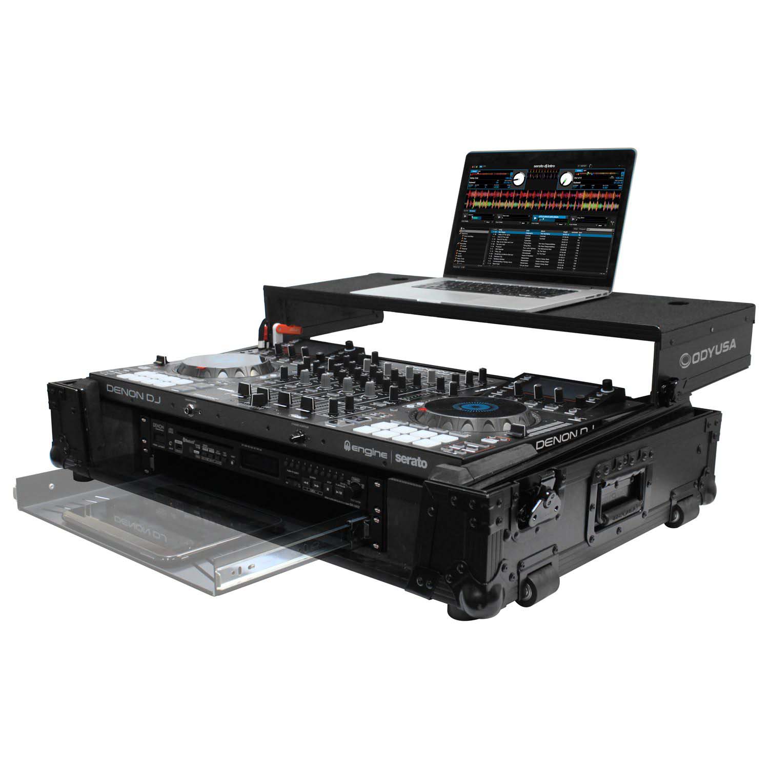 B-Stock: Odyssey FZGSMCX8000W2BL Flight Case for Denon MCX8000 DJ Controller with 2U Rack Space, Wheels, and Glide Platform - Black by Odyssey