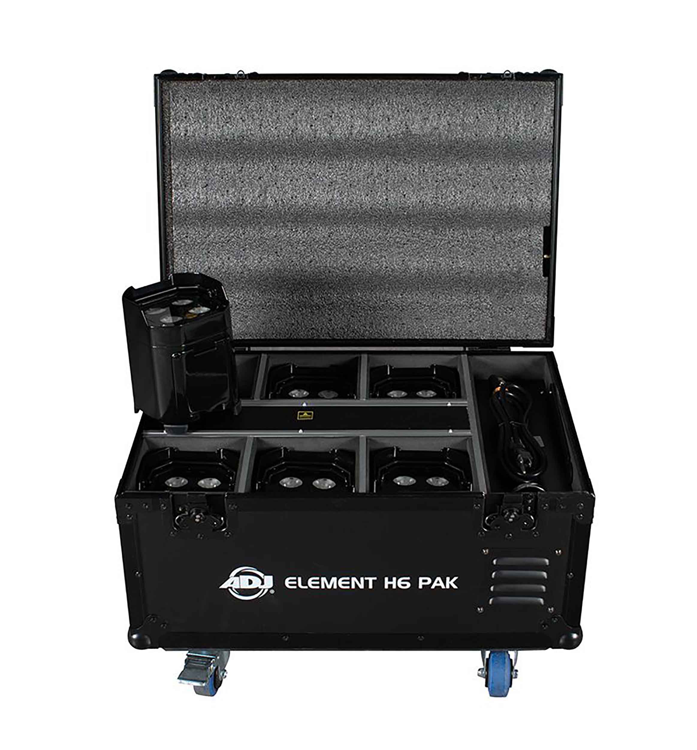 ADJ Element H6, Event Up Lighting System With (6) IP54-Rated Black Fixtures and Charging Flight Case by ADJ