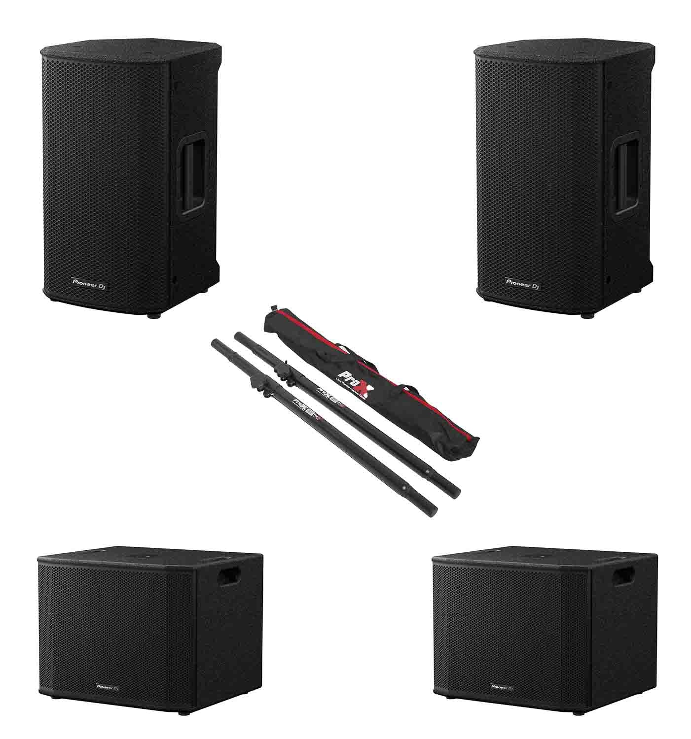 Pioneer DJ XPRS Active Loudspeaker Package with ProX Adjustable Speaker Pole Mounts by Pioneer DJ