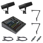 Shure Podcast Dual SM7B Pro DJ Package with Mackie Onyx8 USB Recording Mixer and Sierra Desktop Boom Stands by Shure