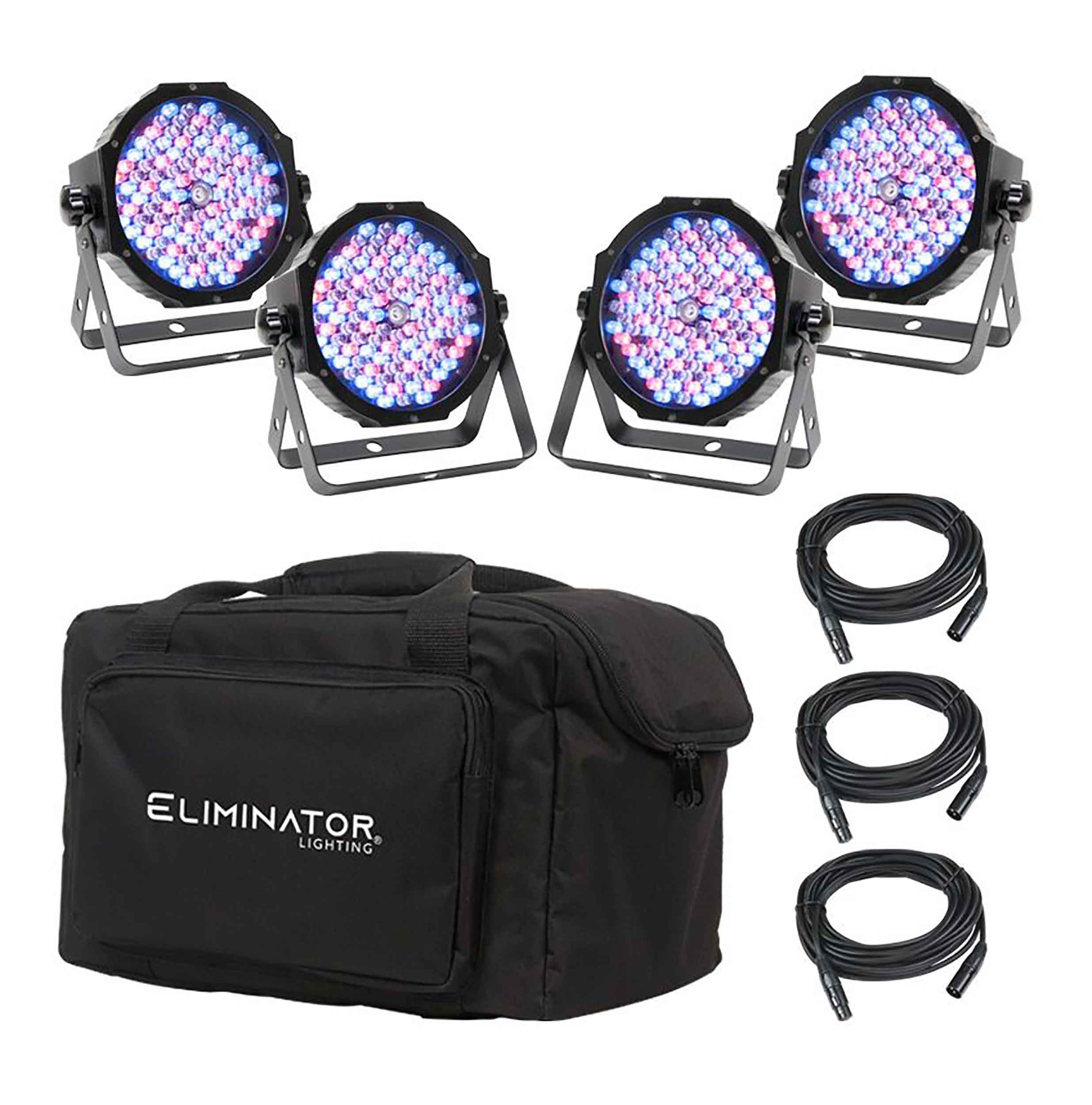 Eliminator Lighting Mega Flat PAK EP, 4 Mega Par Profile EP LED Pars with 3 DMX Cables and Carrying Bag by Eliminator Lighting