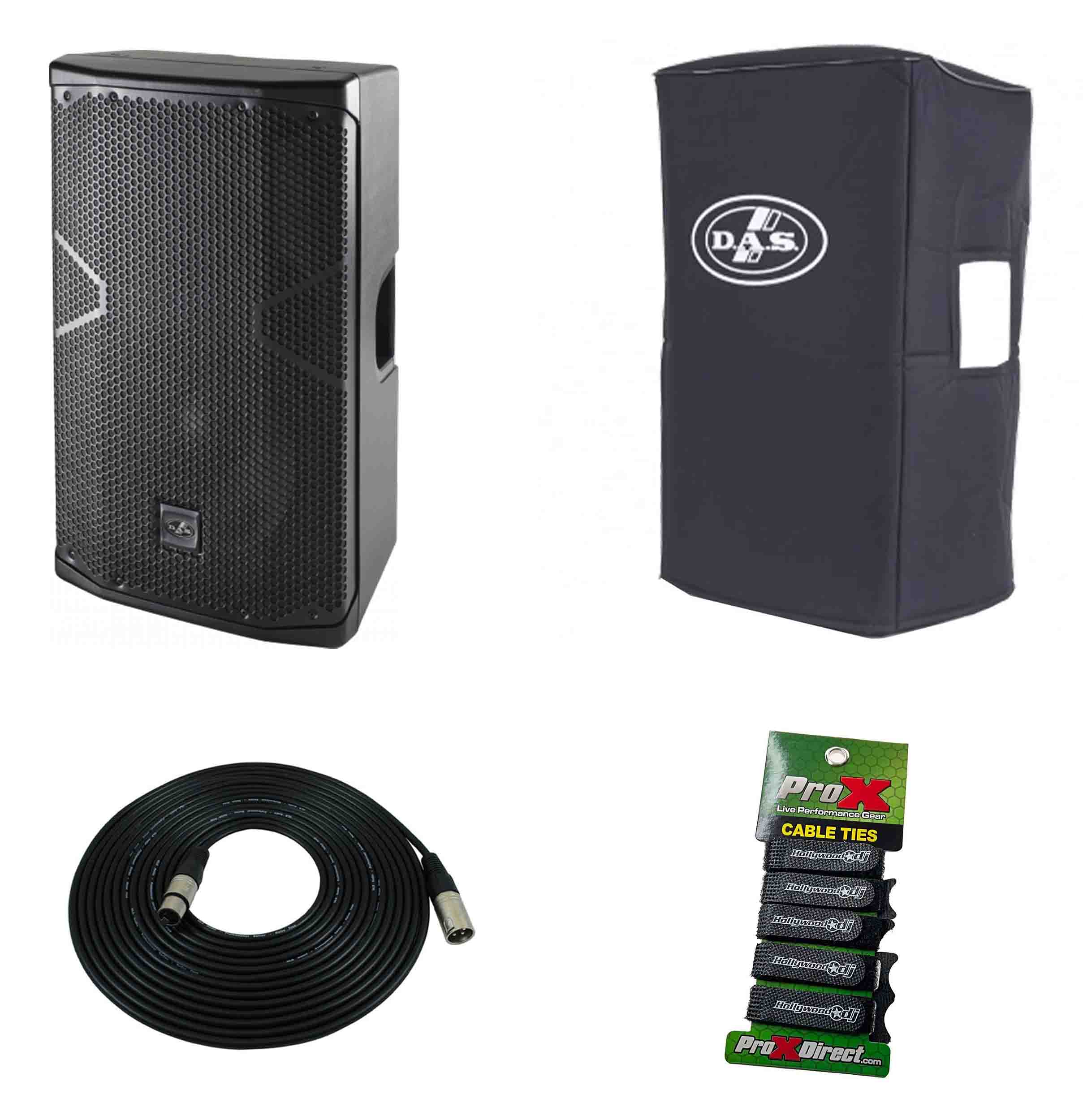 DAS Audio 412ACVR12MIC25TIE 12-Inch Powered Speaker DJ Package with Cover and Cable by DAS Audio