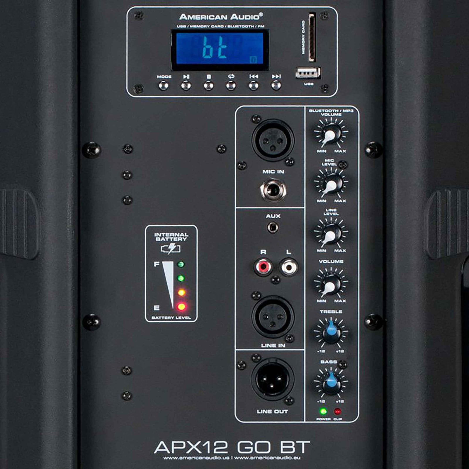 American Audio APX12 GO BT, Battery Powered Loudspeaker with LCD Display, MP3 playback and FM Tuner - Black by American Audio