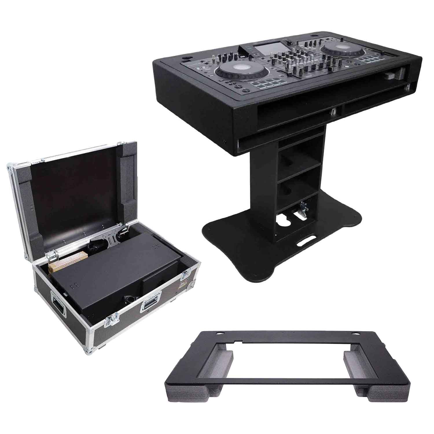 ProX Rev7 Control Tower Podium with 2x1U Rack Case DJ Package - Black by ProX Cases