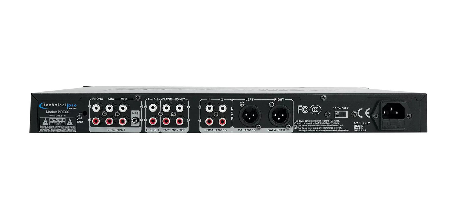 Technical Pro PRE50 2-Channel Rechargeable Pre-Amplifier with USB and SD Preamp by Technical Pro