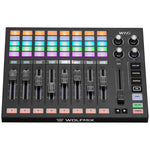 ADJ WMX WING top view: 8 x 5 RGB button matrix, 8 OLED strips, 8 motorized faders, main fader and mode buttons - Hollywood DJ