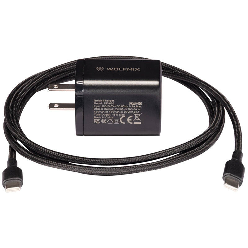 ADJ WMX WING accessories: 45 W USB-C power adapter and braided USB-C cable - Hollywood DJ