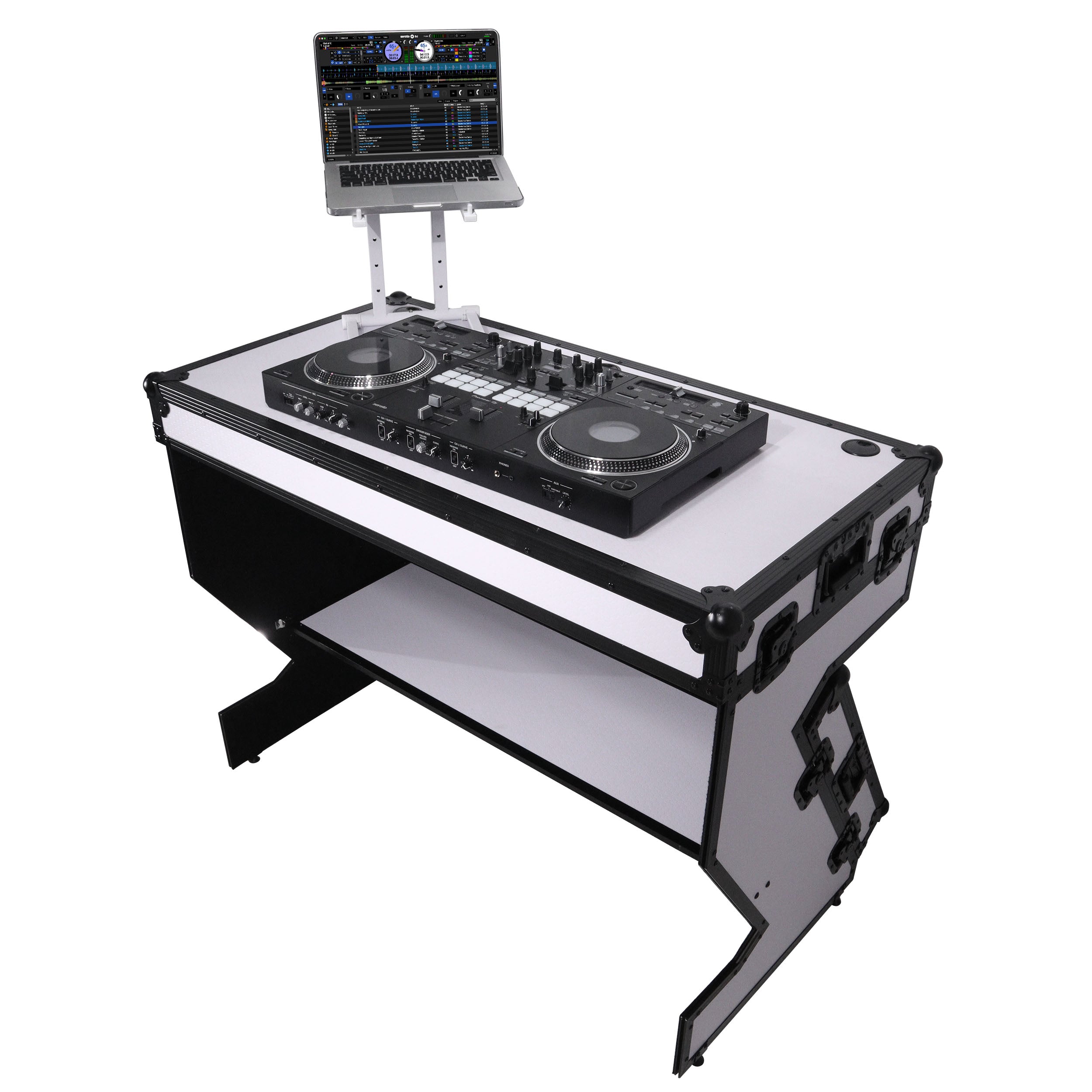 ProX XS-ZTABLEWH, Z-Style Folding DJ Table Flight Case with Handles and Wheels - Black White Finish by ProX Cases