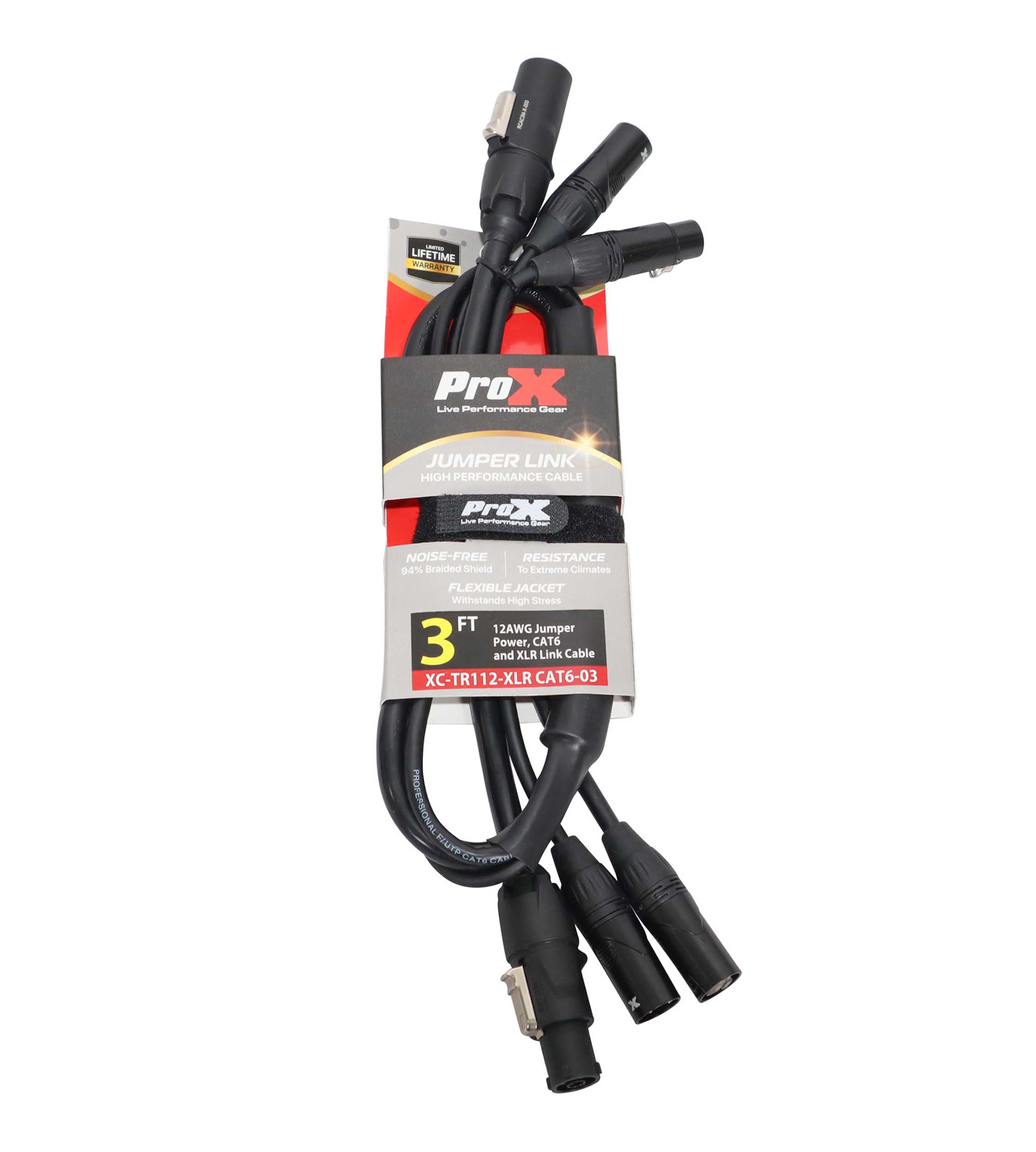 ProX XC-TR112-XLRCAT6-03, 12AWG Jumper Power, CAT6, and XLR TR1 Jumper Link Cable - 3'