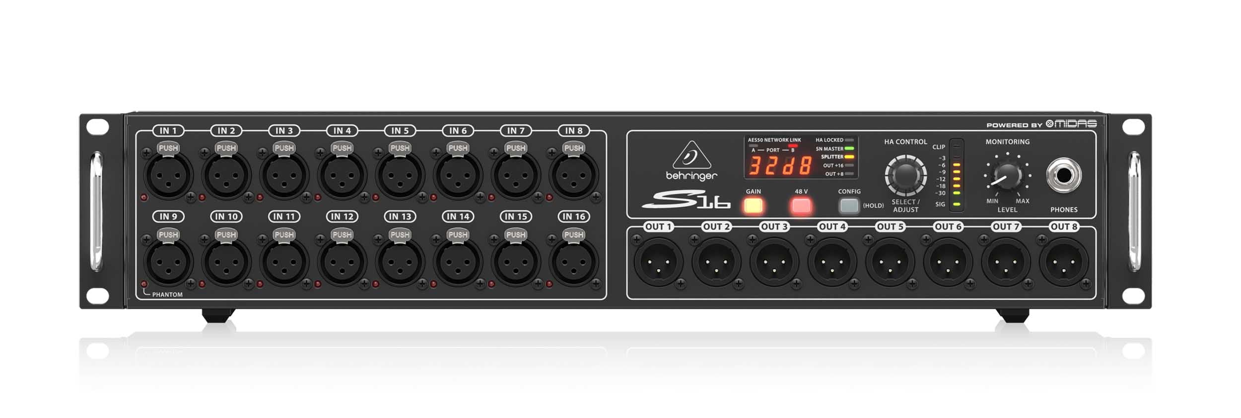 Behringer S16 Remote-Controllable Midas Preamps, 8 Outputs and Networking SuperMAC Technology