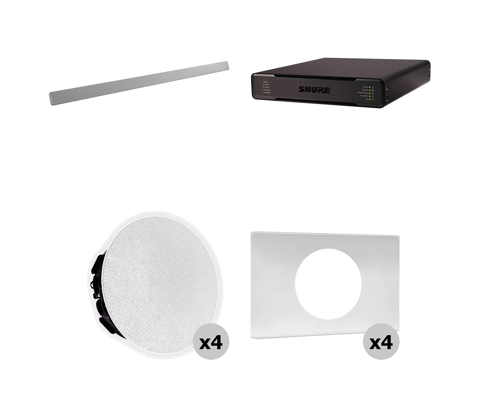Shure 714P AL-V Ecosystem DJ Package Including 1 MXA710-4FT Linear Microphone, 1 P300-IMX Conferencing Processor, 4 MXN5W-C Ceiling Speaker + Tile Bridge by Shure