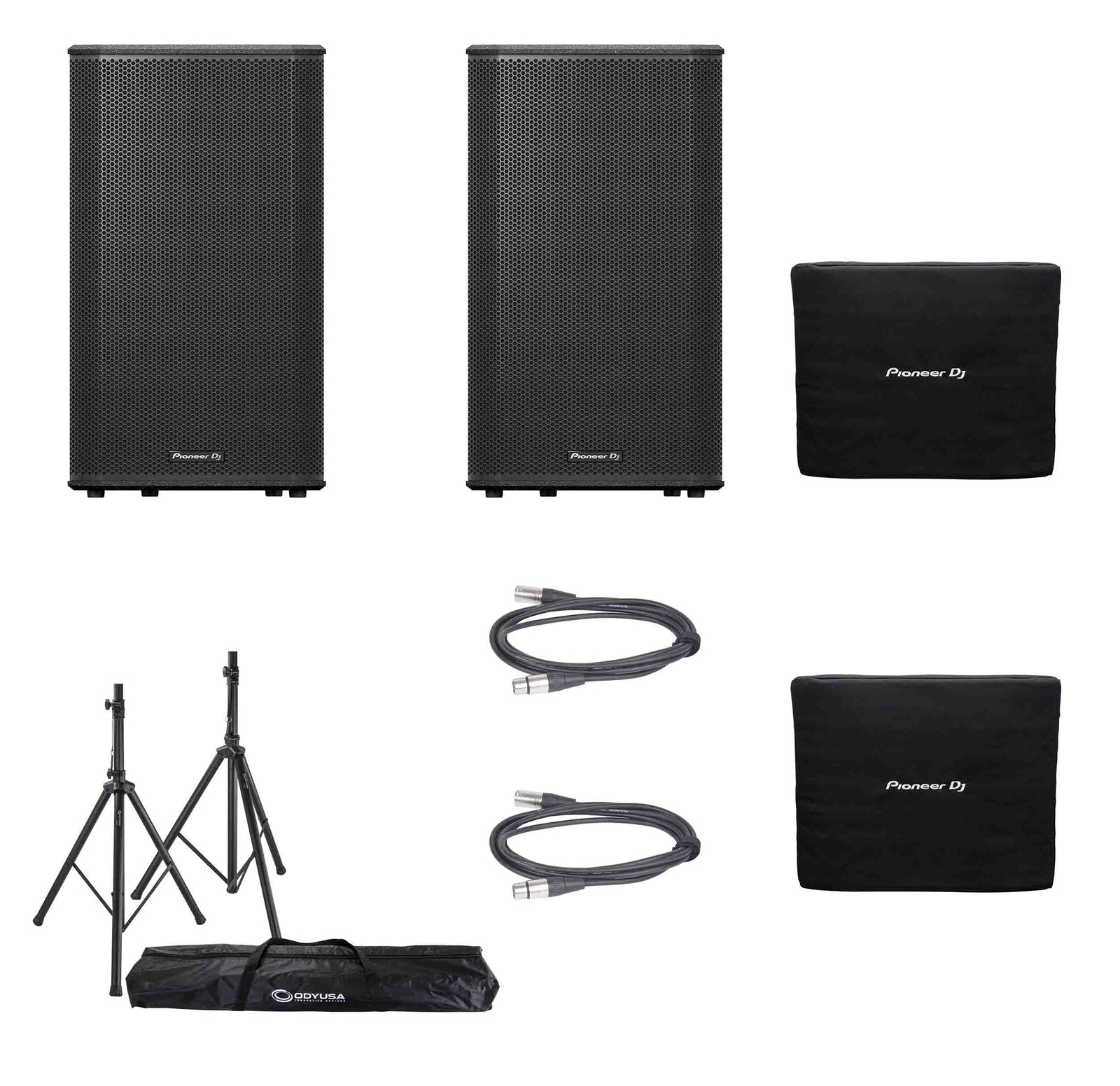 Pioneer Dj XPRS152, 15" Active Speaker DJ Package with Speaker Covers, Stands and Cables by Pioneer DJ