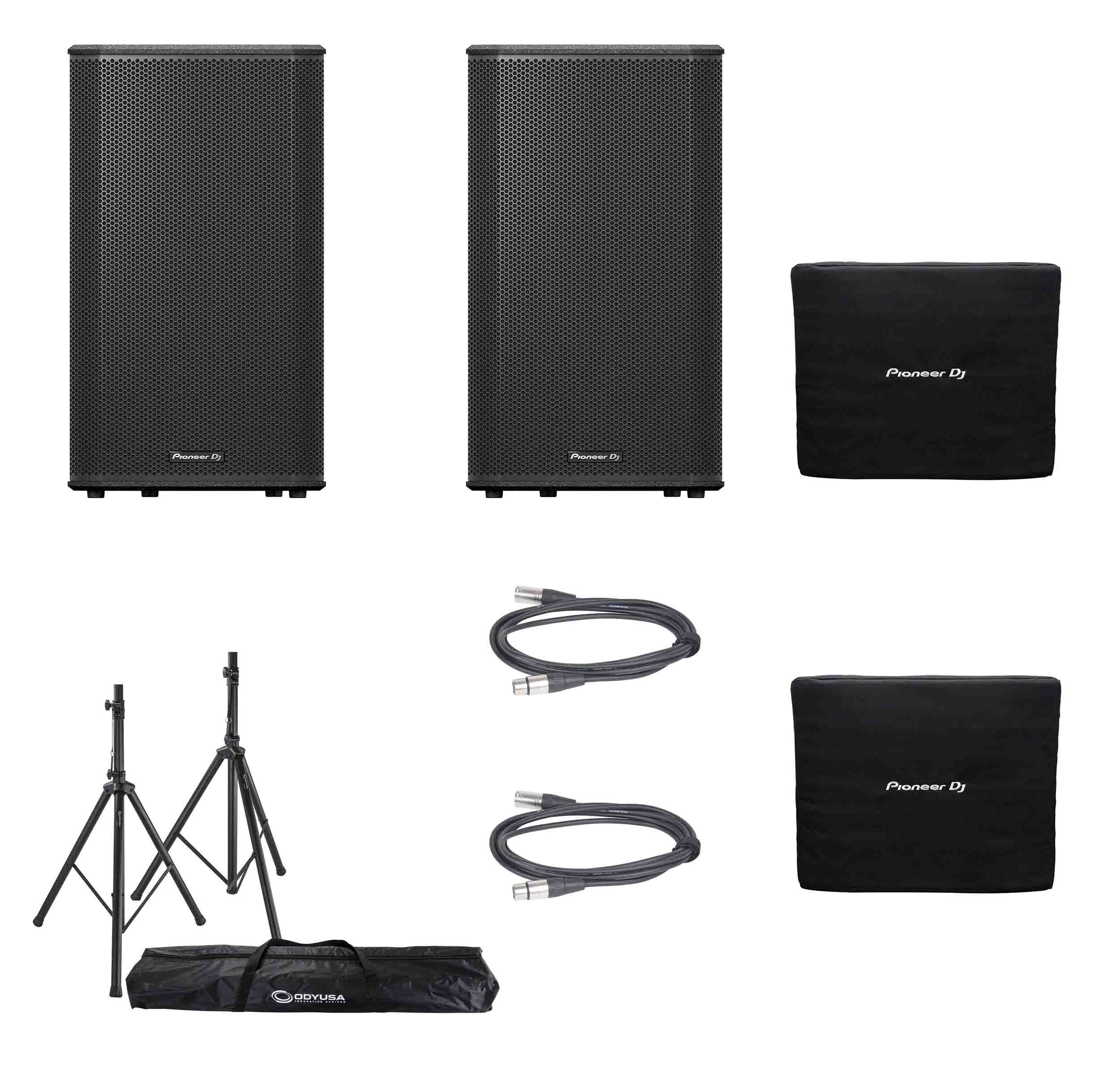 Pioneer Dj XPRS152, 15" Active Speaker DJ Package with Speaker Covers, Stands and Cables