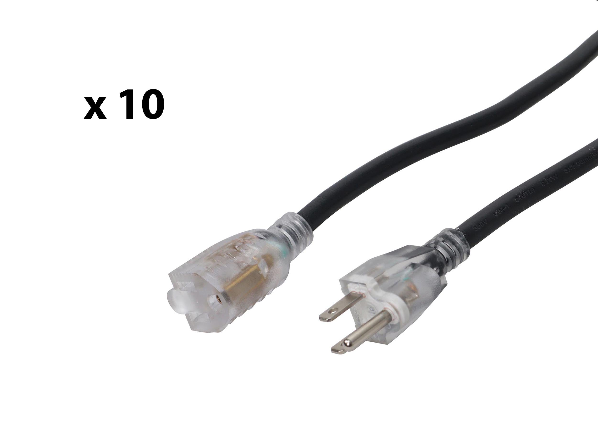 ProX XC-P121-10 X10, 10 Ft NEMA 15 Male to 3 Outlet Female Power-Extension Cord DJ Package - 10 Pack by ProX Cases