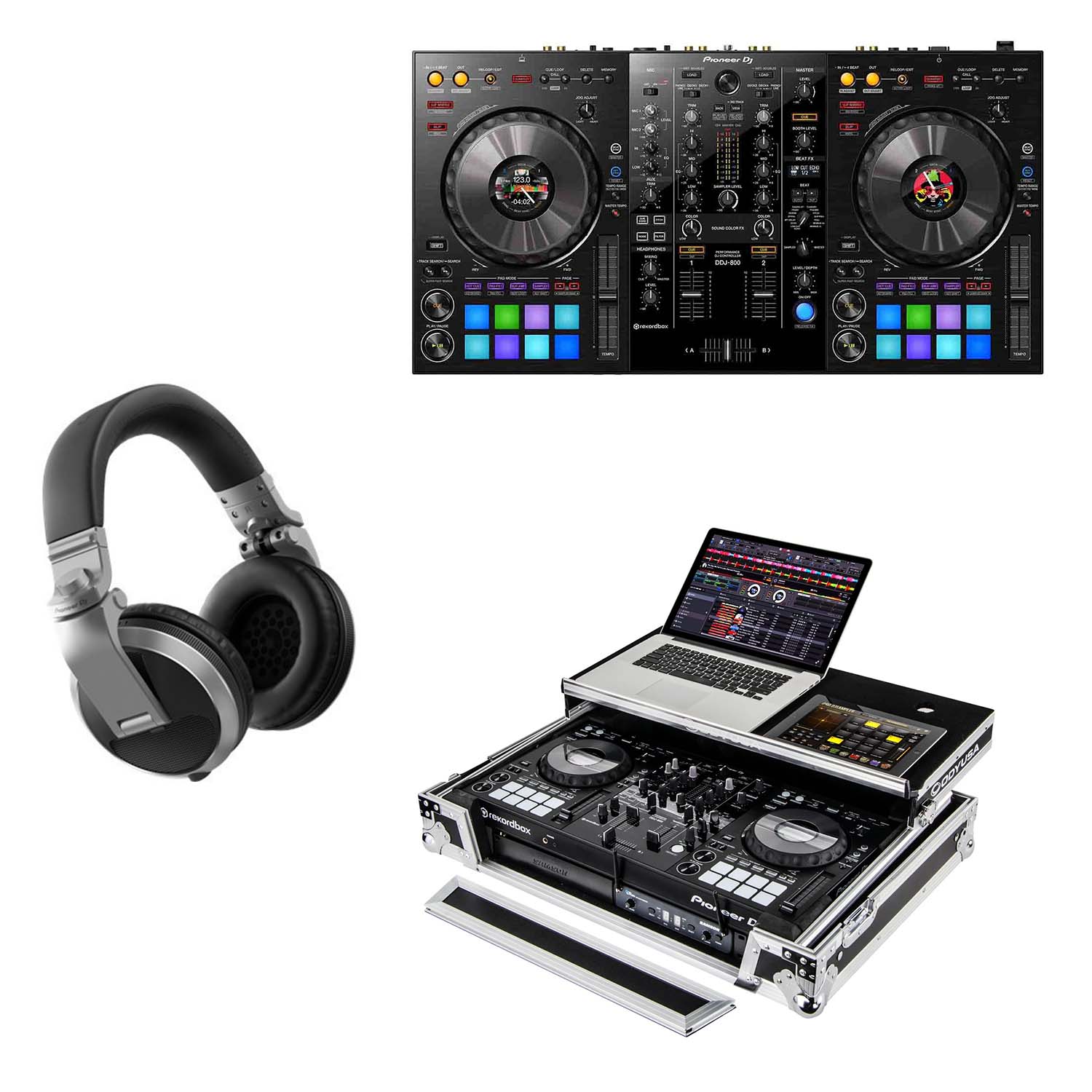 Pioneer DDJ-800 DJ Controller Bundle Deal Odyssey Case with HDJ-X5-S Headphones Silver DJ Package