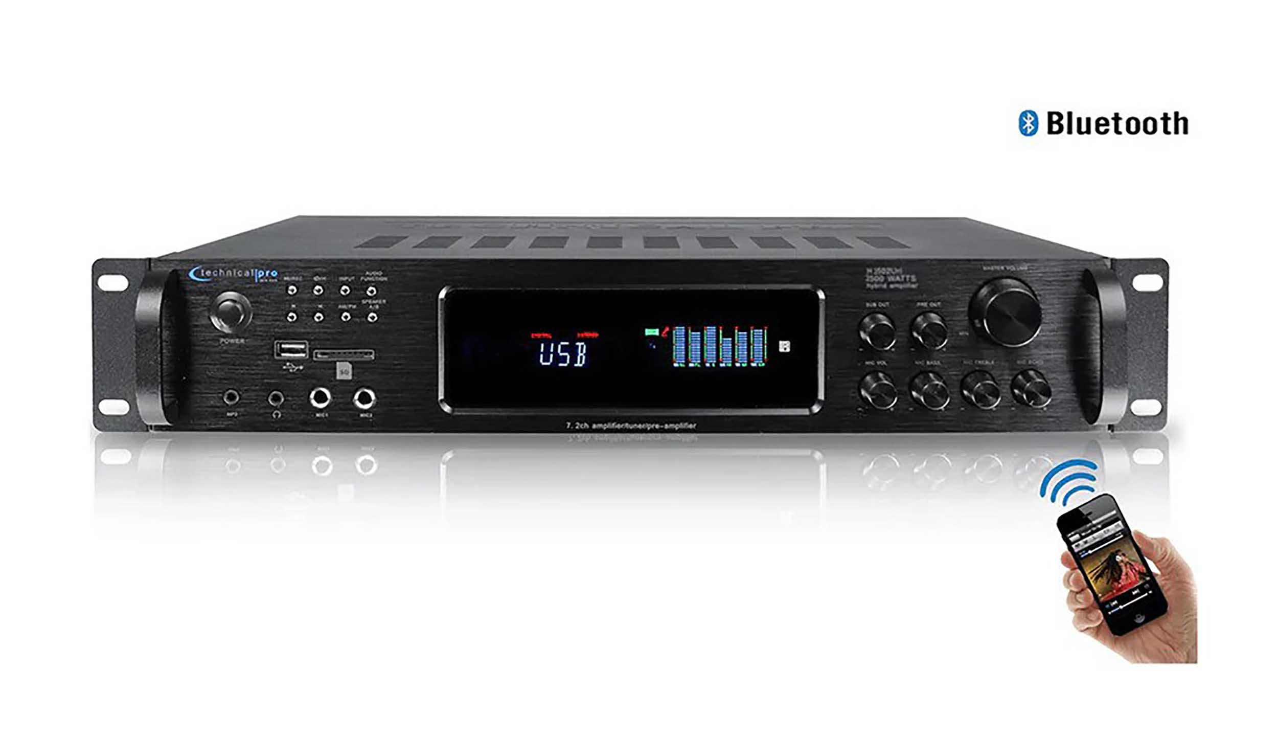 Technical Pro H4502HD Digital Hybrid Amplifier, Preamp, and Tuner with USB, SD, and Bluetooth by Technical Pro