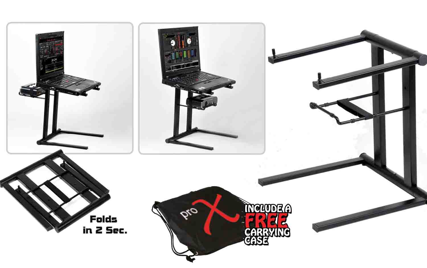 ProX T-LPS600-BLK, Foldable Portable Laptop Stand with Adjustable Shelf - Black