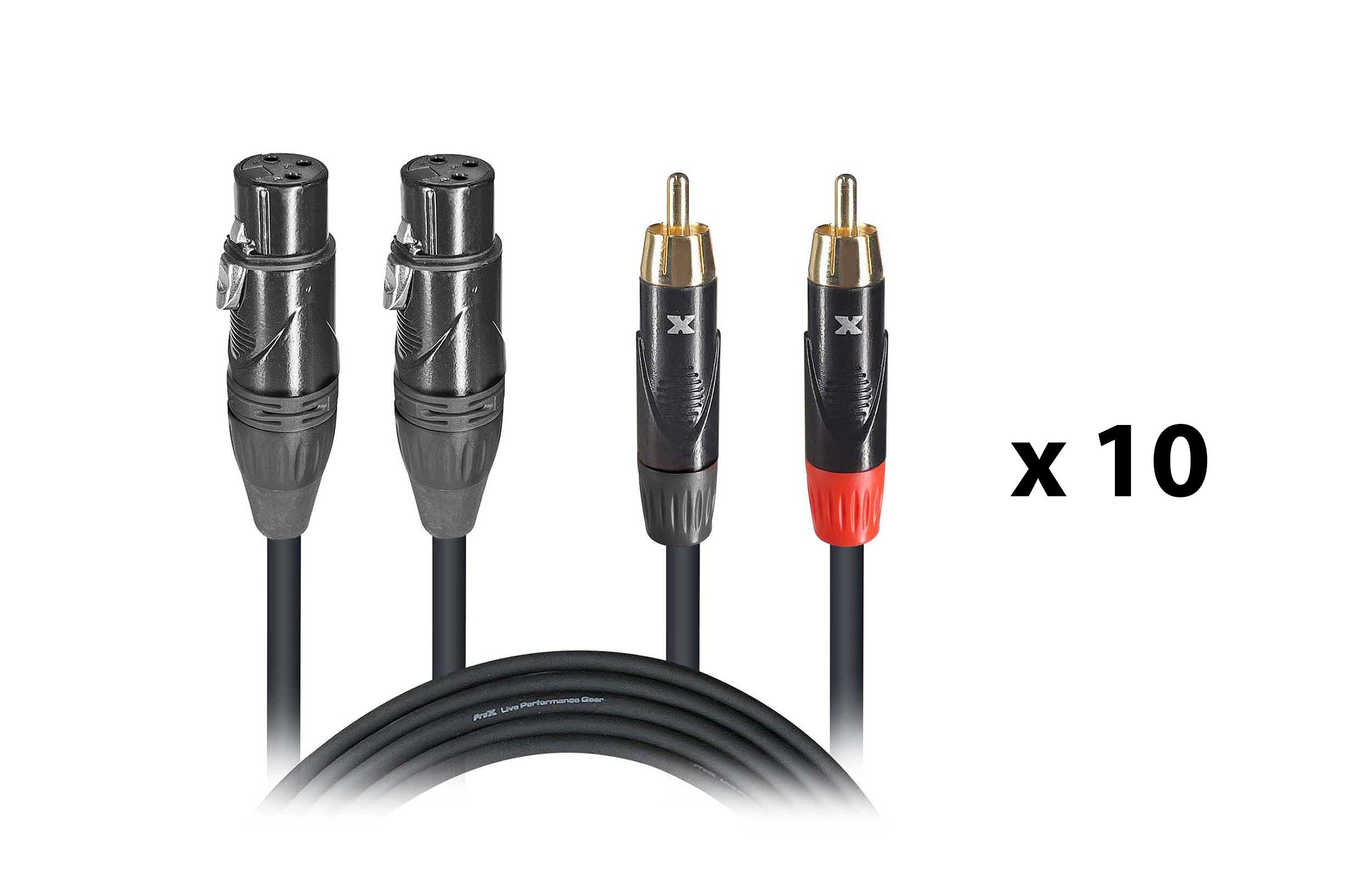 ProX XC-DRXF05 X10, DJ Package High Performance Dual Cable RCA Male to Dual XLR Female Cable in 5 Feet - Set of 10 by ProX Cases