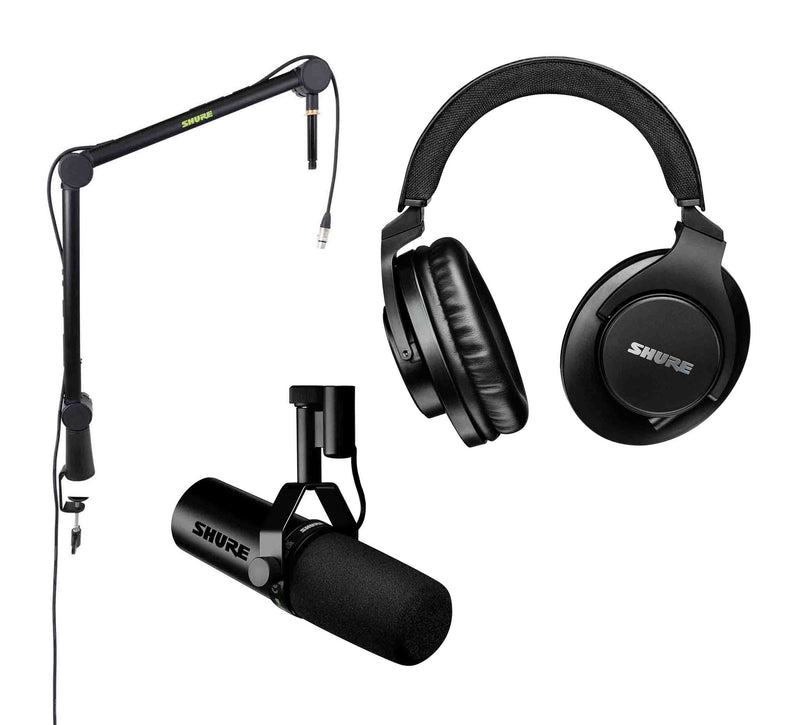 Shure SM7DB Podcast Vocal Mic DJ Package with Studio Headphones and Boom Stand plus 15' XLR by Shure
