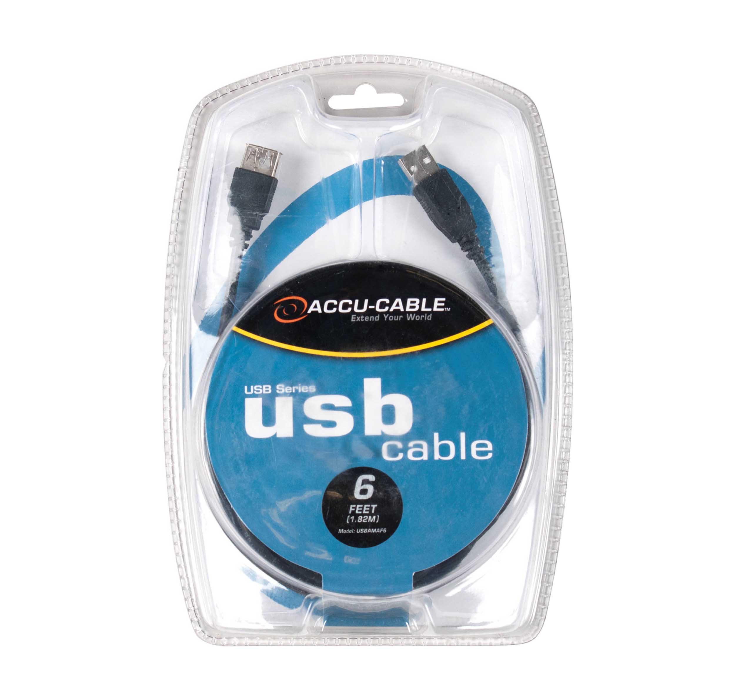 Accu-Cable USBAMAF6, USB 2.0 Type A Male to Type A Female Extension Cable - 6 Ft by Accu Cable