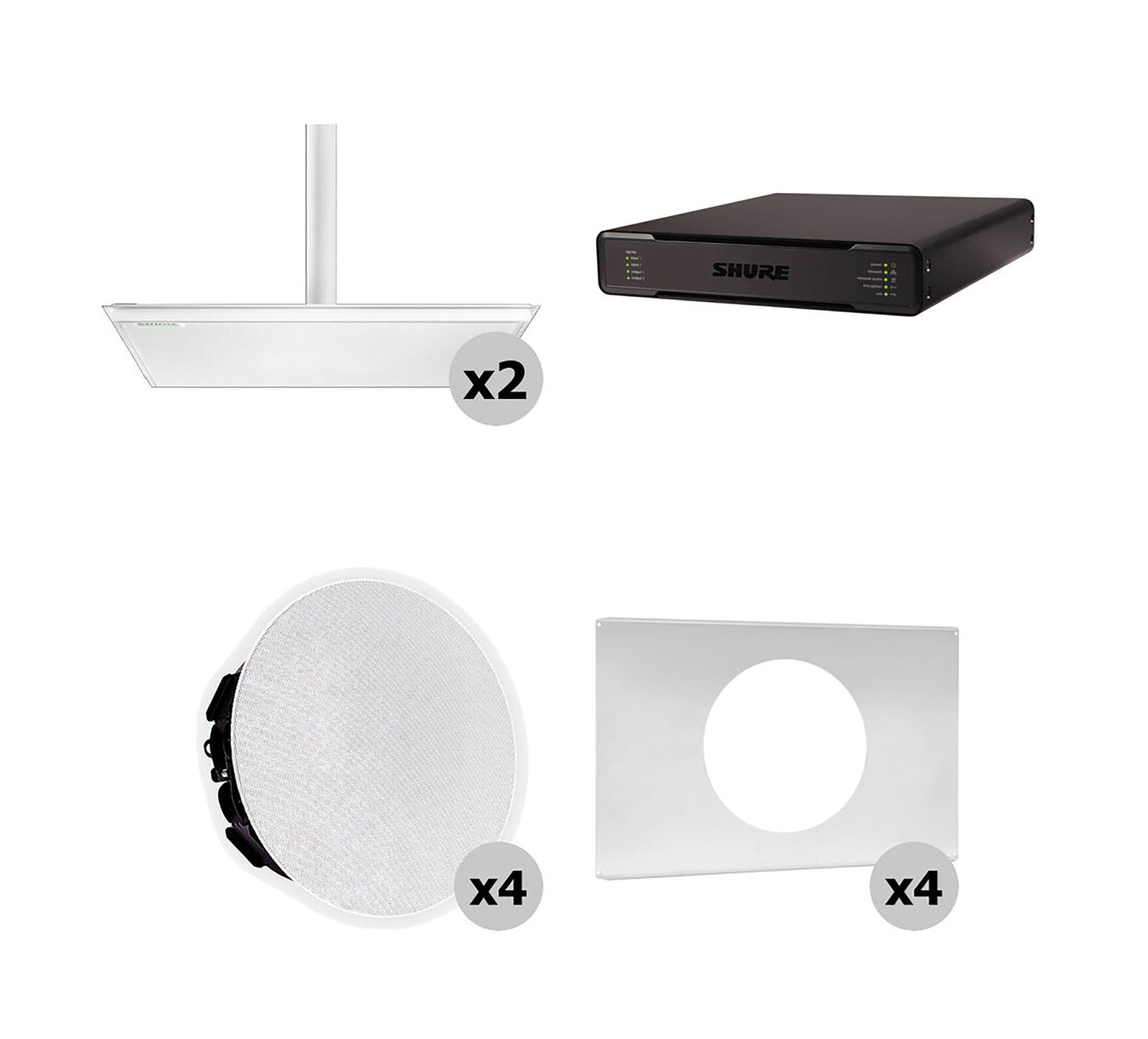 Shure Large Conferencing Room Bundle with MXA920-S Ceiling Mic, P300 IntelliMix Processor, MXN5W-C Networked Speakers, and A-MXN5-TB Tile Bridge by Shure
