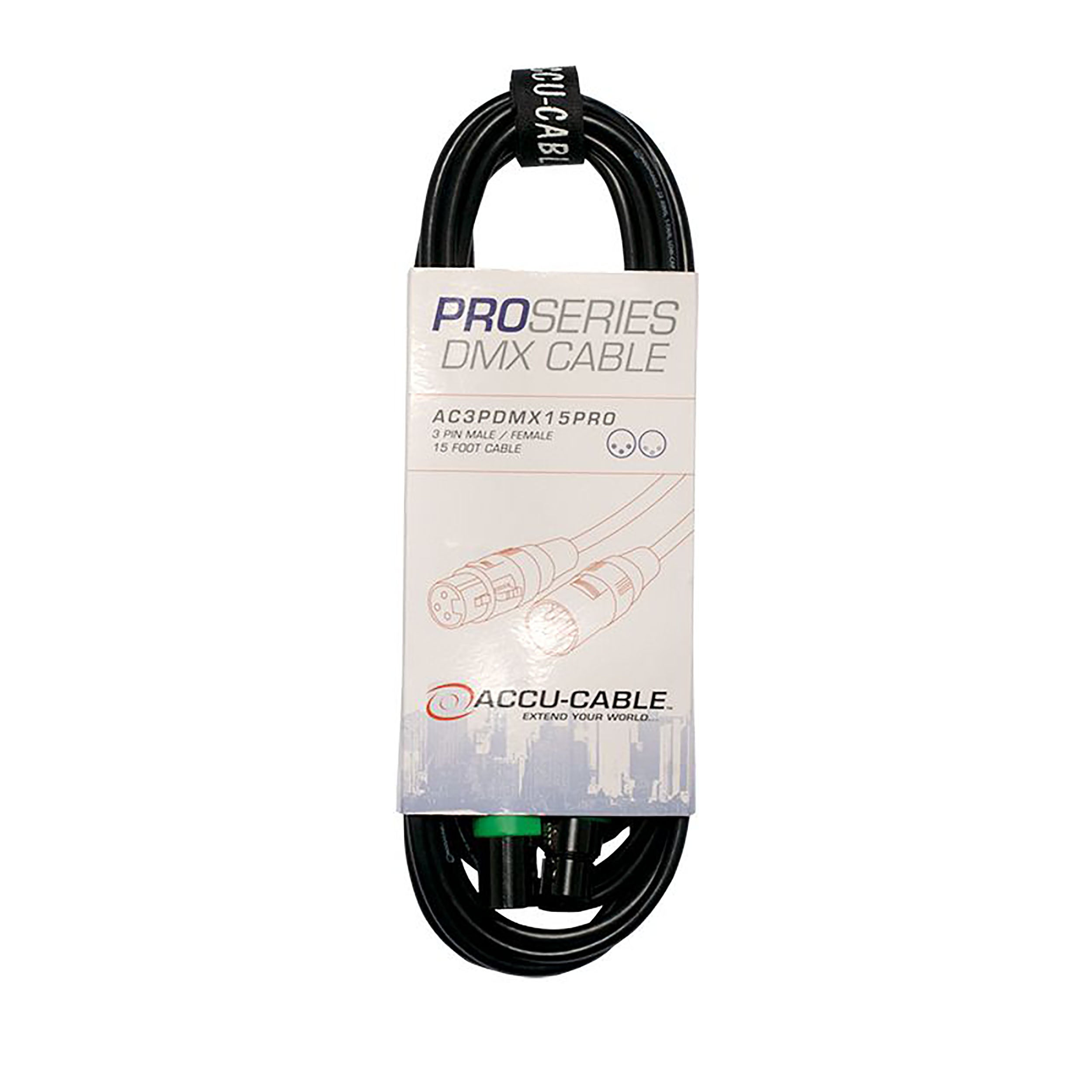 Accu Cable AC3PDMX15PRO, 3-Pin Pro Series DMX Cable - 15 Foot by Accu Cable