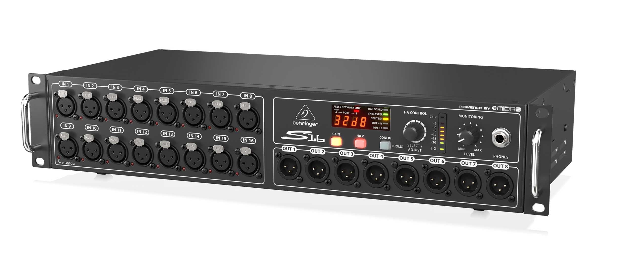 Behringer S16 Remote-Controllable Midas Preamps, 8 Outputs and Networking SuperMAC Technology