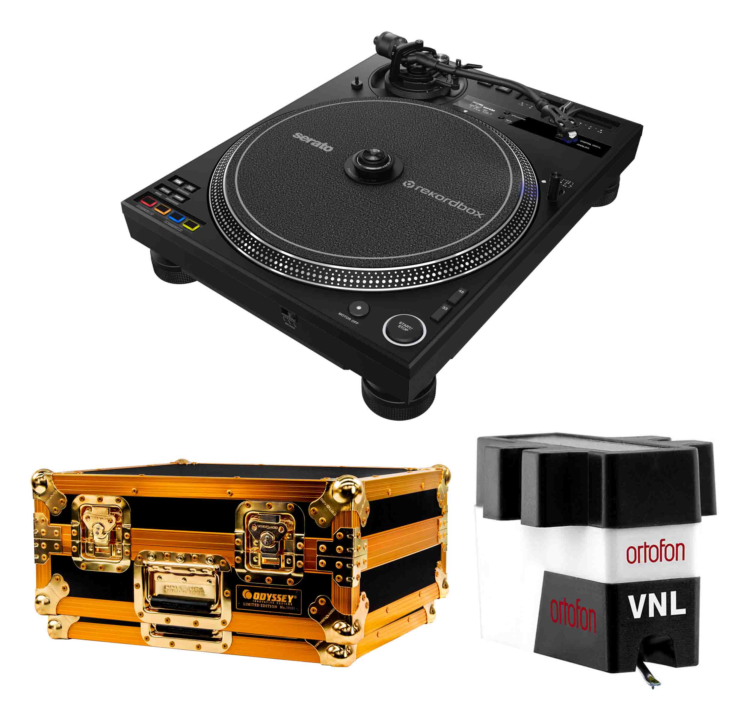 Pioneer DJ PLX-CRSS12 Hybrid Turntable DJ Package with Gold Flight Case and VNL Cartridge