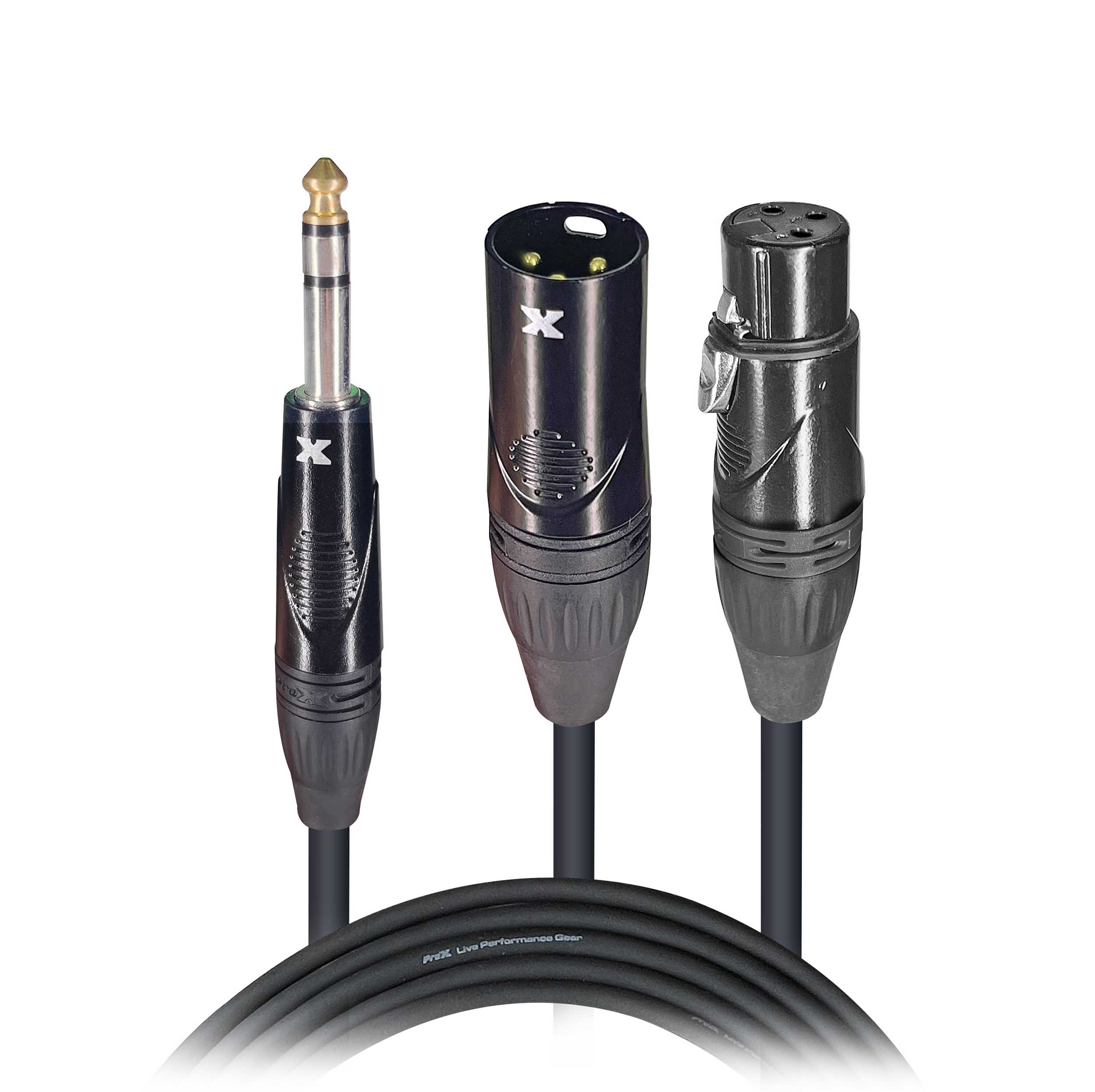 ProX XC-SYXFXM05, Balanced 1/4" TRS Stereo to Dual XLR-M and XLR-F High Performance Audio Y Cable - 5 Ft