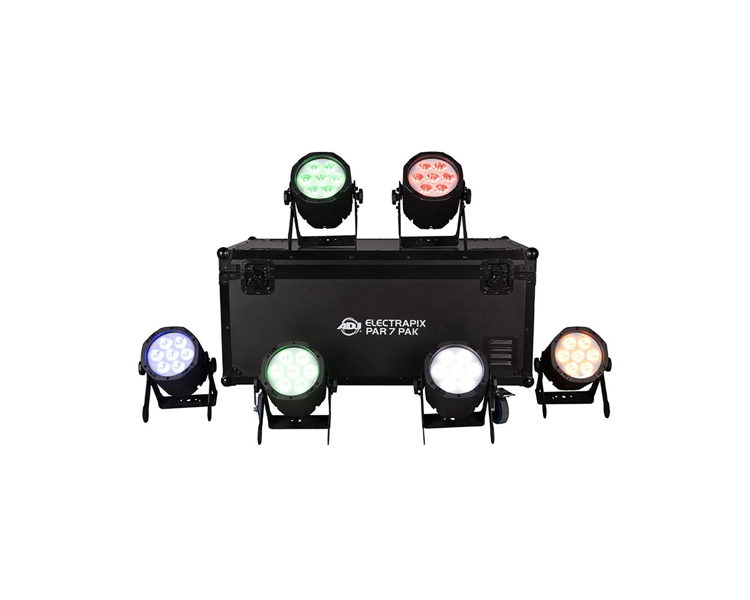 ADJ ElectraPix Par 7 Pak, Battery Powered, Wireless DMX LED Pars with Robust Road Case