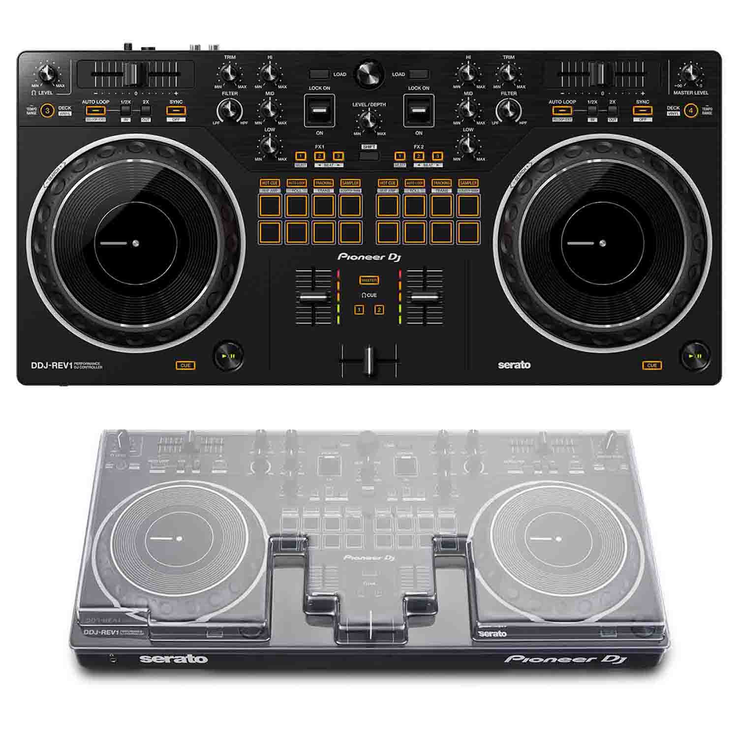 Pioneer DJ Controller Package with DDJ-REV1 Controller and Decksaver Cover by Pioneer DJ