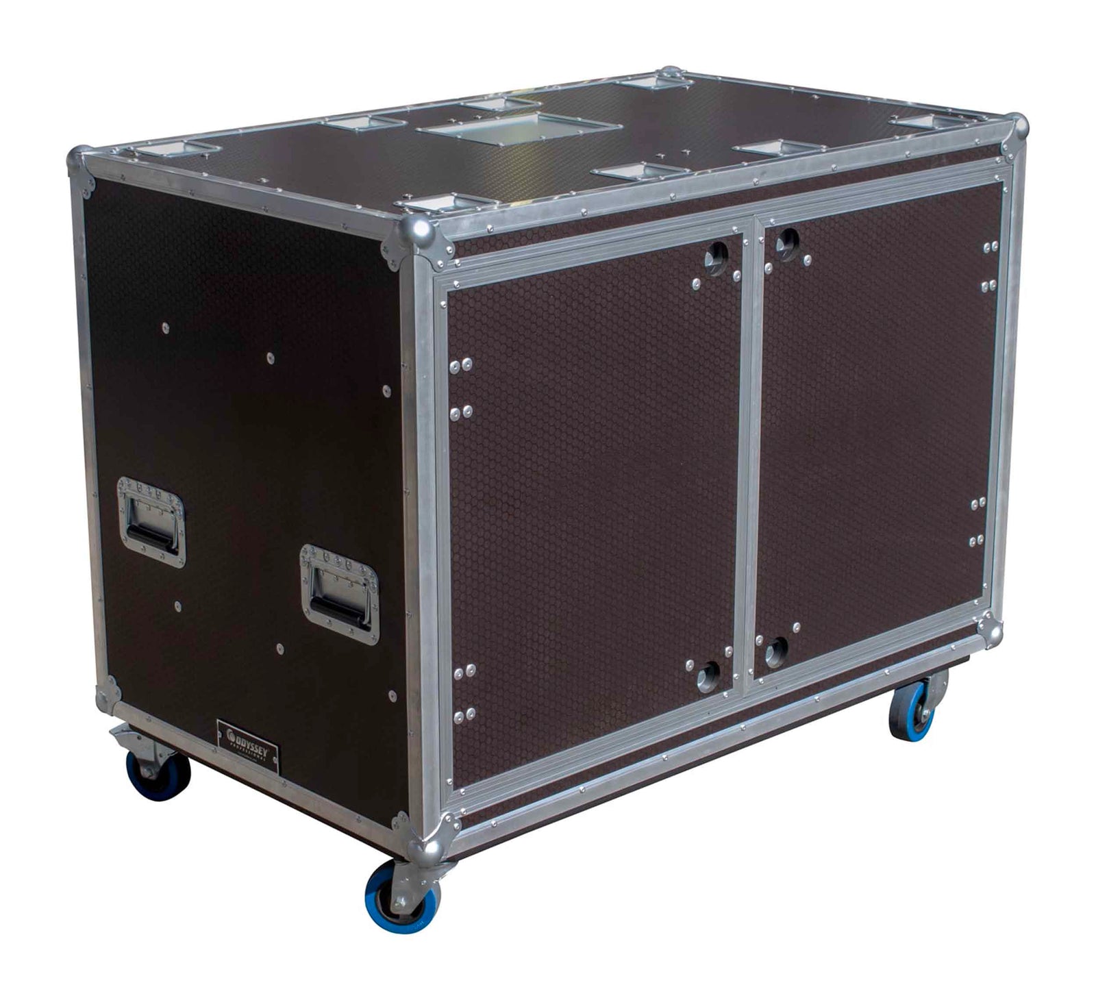 Odyssey OPSR2X16U483039WBRN Professional Dual 16U Brown Hex Board Slam Rack with Caster Wheels by Odyssey