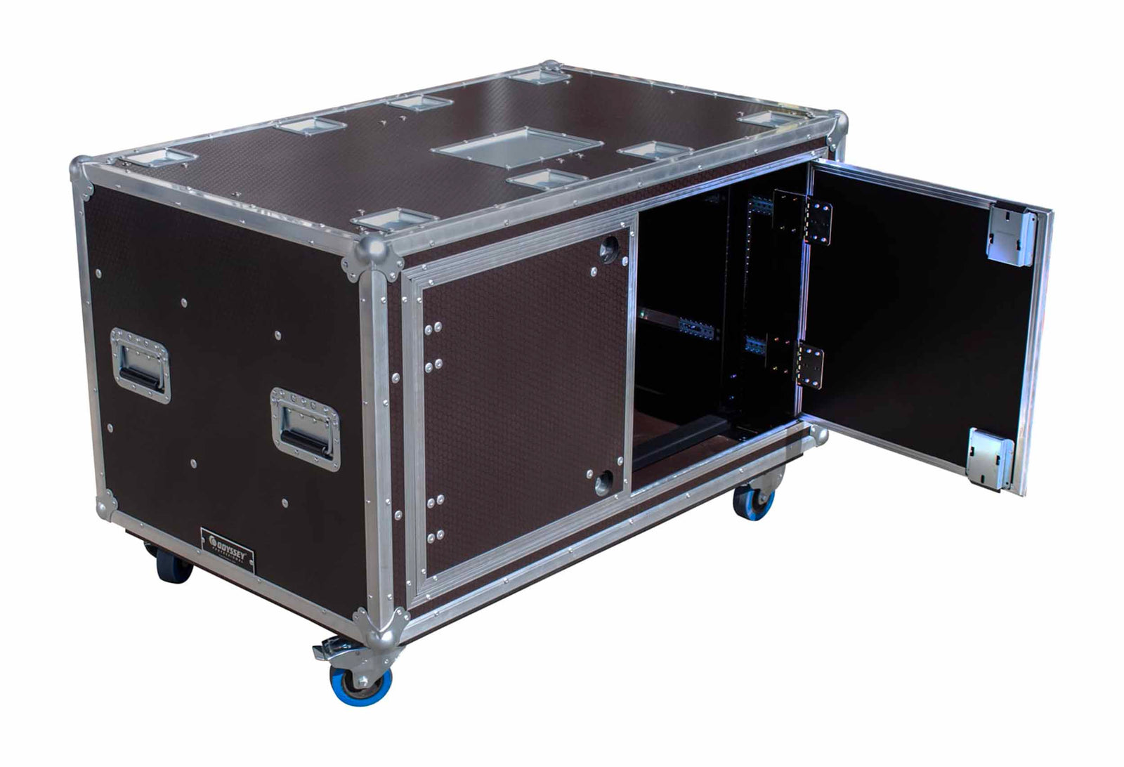 Odyssey OPSR2X12U483032WBRN, Professional Dual 12U Brown Hex Board Slam Rack with Caster Wheels by Odyssey