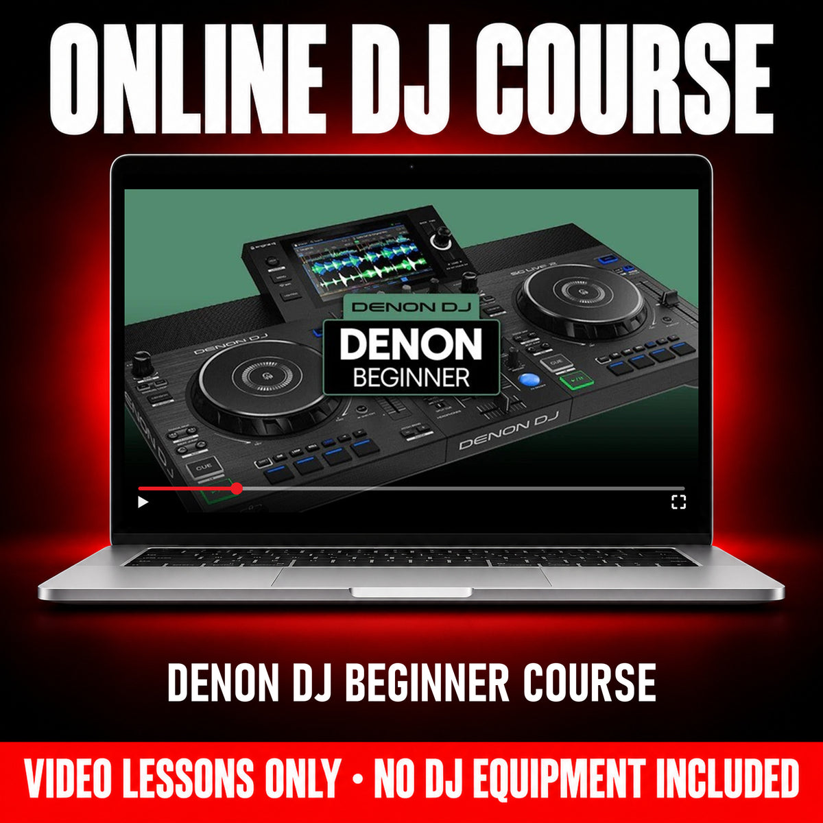 Denon DJ Beginner Course, online DJ video course by Crossfader shown on a laptop, video lessons only, no DJ equipment included - Hollywood DJ