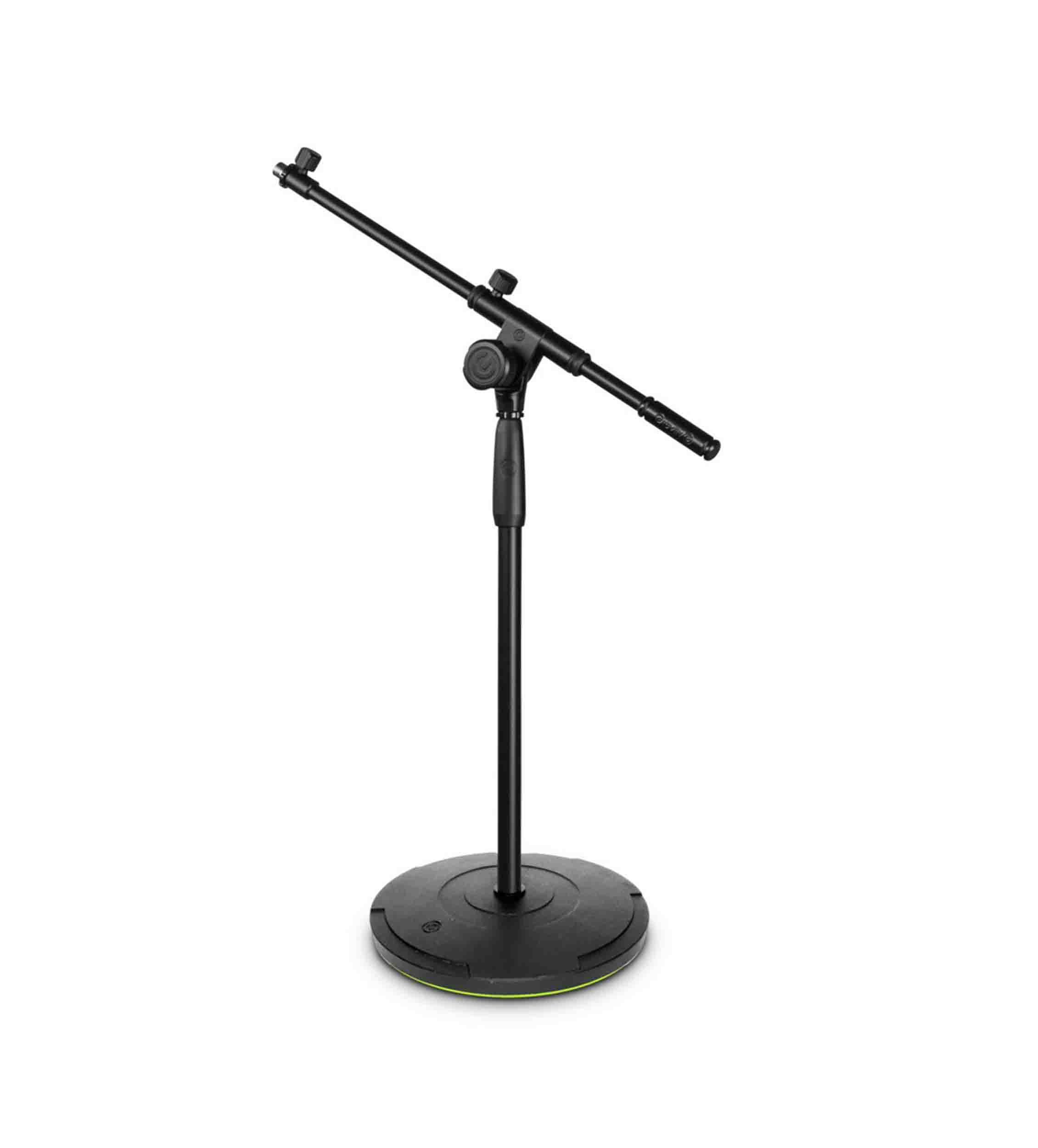 Gravity TMS 2222, Short Touring Series Microphone Stand with Round Base and 2-Point Adjustment Telescoping Boom by Gravity