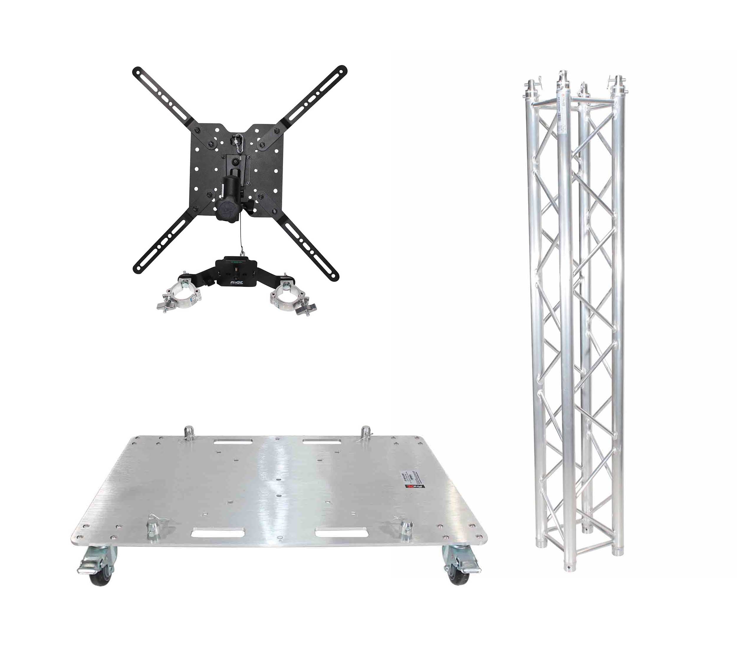 ProX KT-MEDIAPOST656, DJ Package Including 1 KT-F34SQ656 Aluminum Truss, 1 XT-BP2430W Base Plate on Wheels, 1 XT-MEDIAMOUNT TV Bracket Clamp by ProX Cases