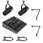 Shure Podcast Dual MV7-K Pro DJ Package with Mackie Onyx8 USB Recording Mixer and Sierra Desktop Boom Stand by Shure