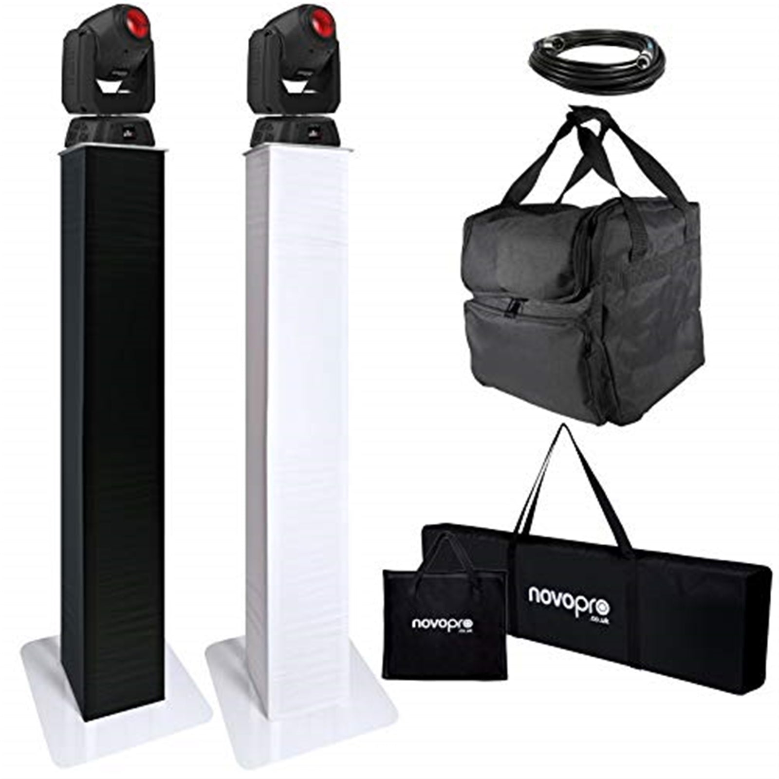 Chauvet DJ Intimidator Spot 110 Lightweight LED Moving Heads DJ Package with Novopro White Adjustable Podium Stands & Scrims by Chauvet DJ