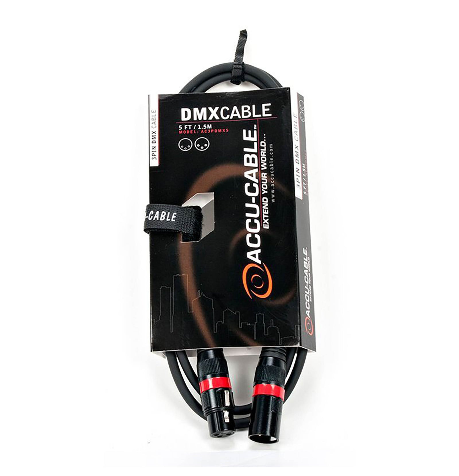 Accu-Cable AC3PDMX, 3-Pin Male To 3-Pin Female Connection DMX Cable by Accu Cable